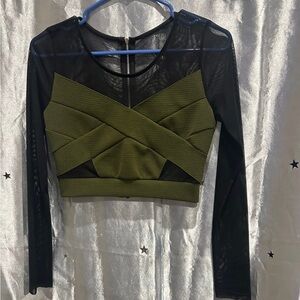 Charlotte Russe Olive and Black Long Sleeve Crop Top